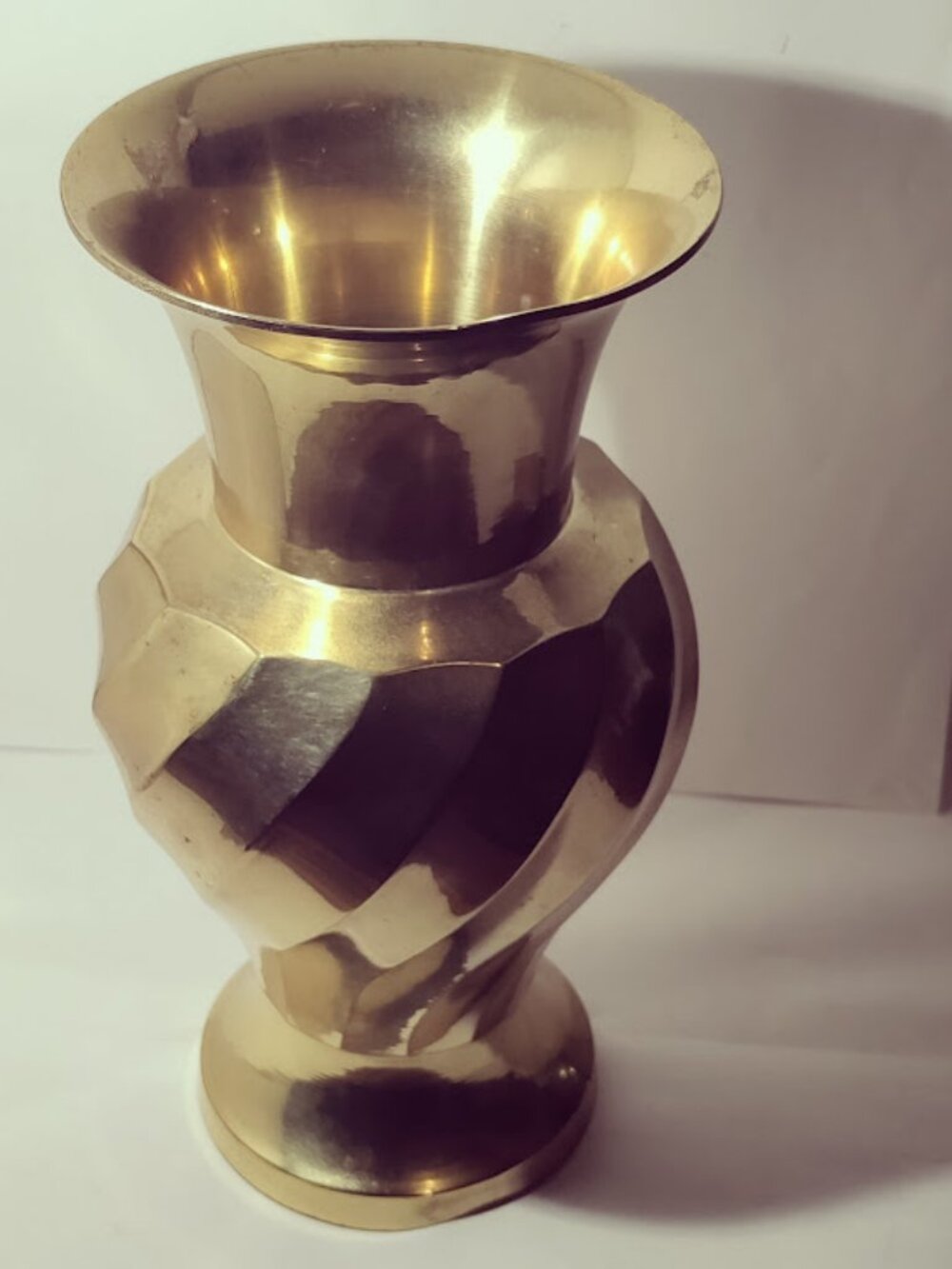 Vintage Brass Tone Faceted Decorative Vase